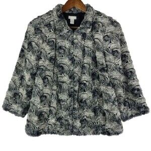 Chicos Jacket Faux Fur Blazer Gray 3/4 Length Sleeves Luxe Womens Size 1 US 8